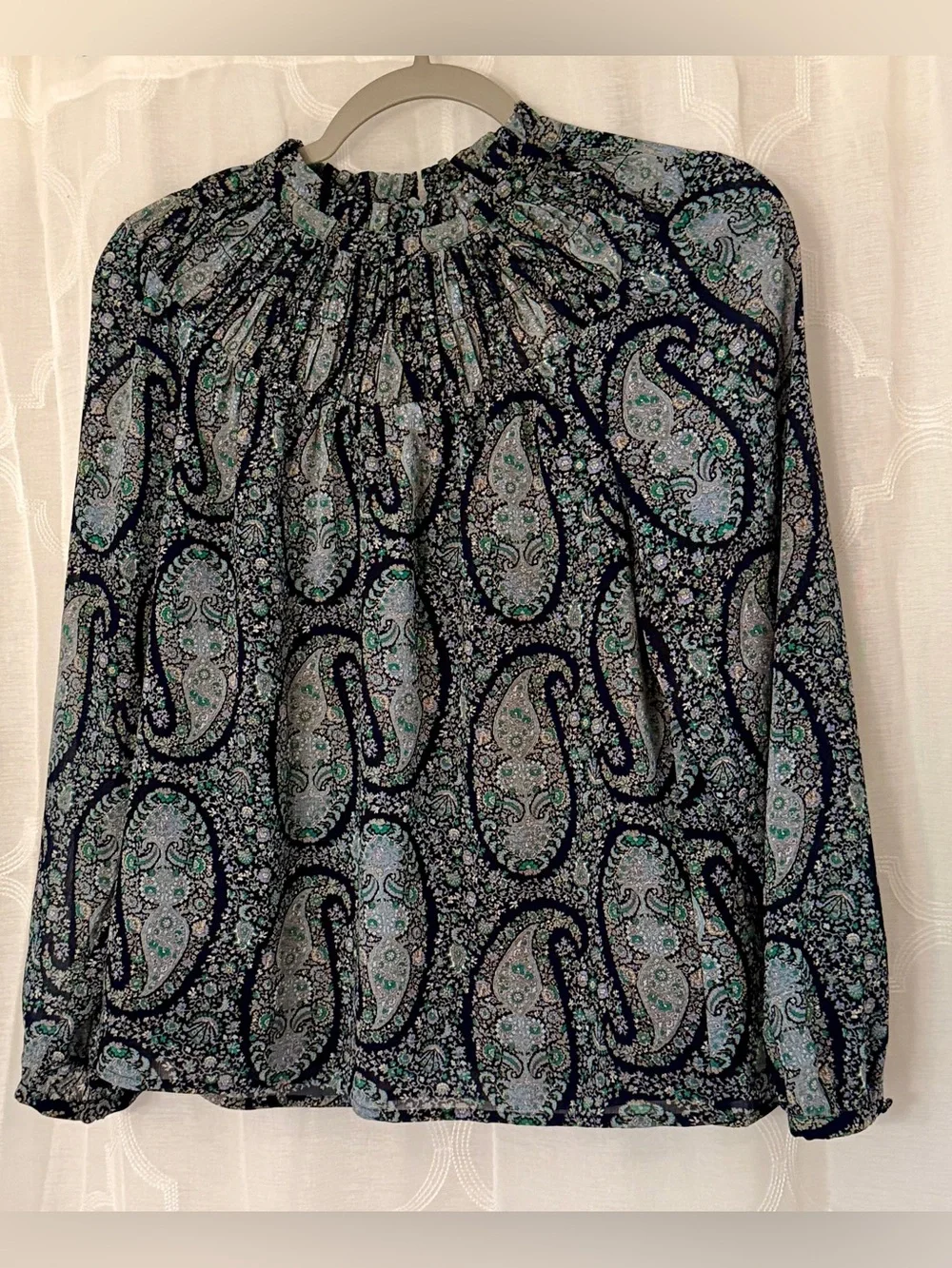J.Crew Paisley Long Sleeve Ruffle Neck Blouse | XS | NWT